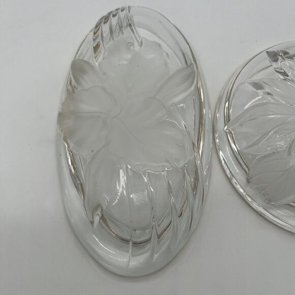 Vintage Set Of 2 Crystal Floral Trinket Jewelry Trays 1980s - Picture 6 of 6